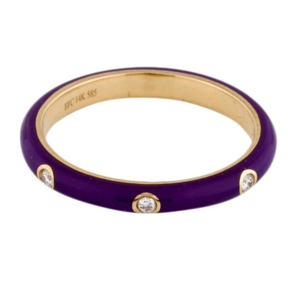 EF COLLECTION Jewelry - EF 14K YELLOW GOLD 3 DIAMOND ENAMEL STACKING RING